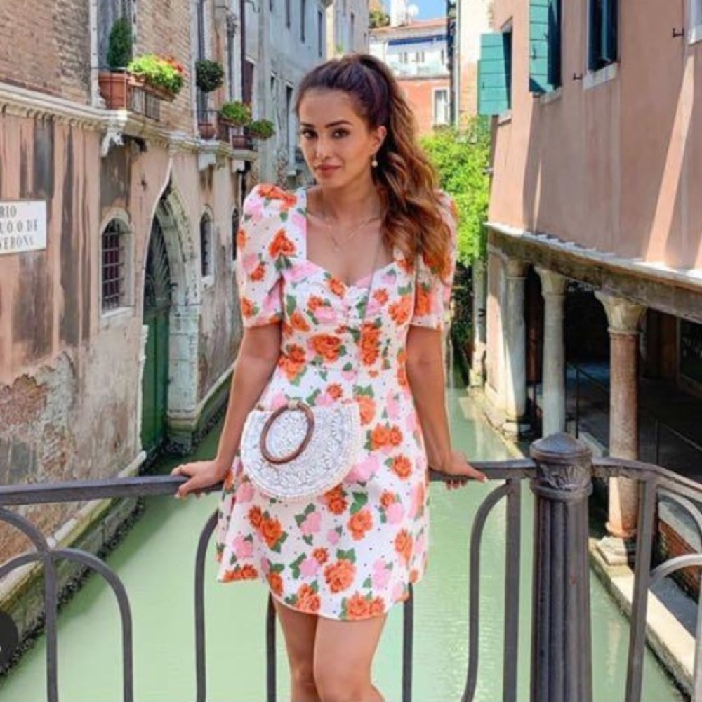 Zara Floral Roses Print V-Neck Mini Dress Sz S NEW